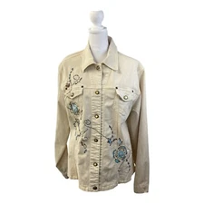 Brazil Roxx Jacket Extra Large Tan Denim Button Up Collared Embroidered Vintage