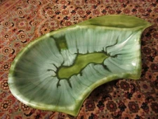 Vintage Glazed Ceramic Ashtray Green Blue Swirly Mid Century Modern Psychedelic