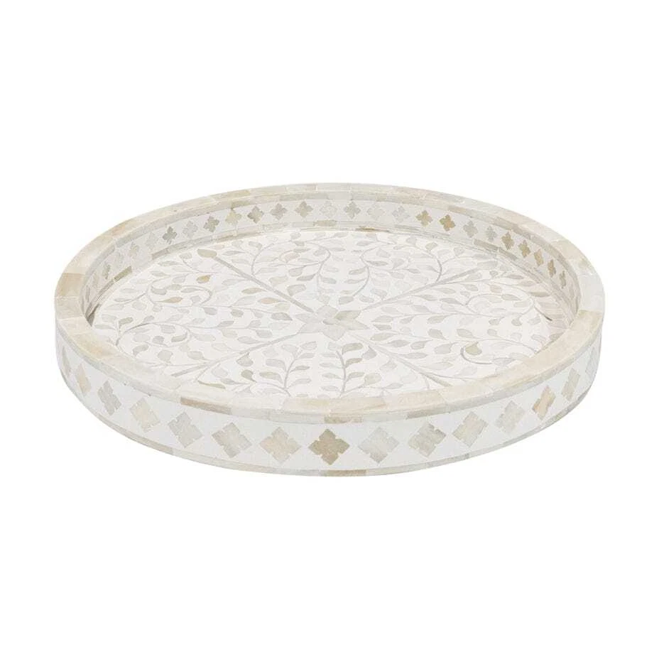 Mother of Pearl Boutique Floral Serving Tray | MOP tray | White Round Inlay Tray - Image 2 of 4
