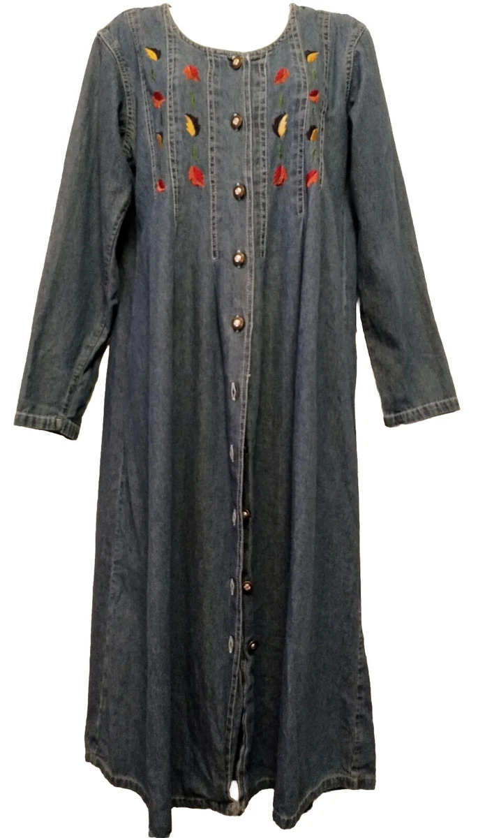 jane ashley denim dress Vintage Jane Ashley Denim Paisley Beaded Midi