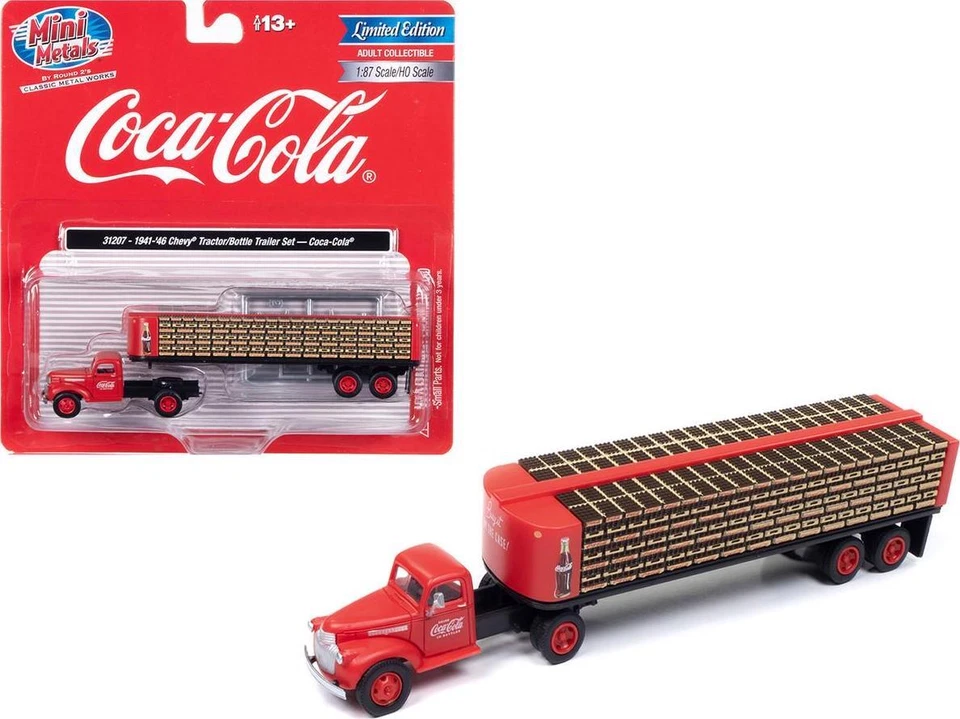 1941-1946 Chevrolet Tractor Red with Flatbed Bottle Trailer Coca-Cola Mini 1/87 - Image 3 of 3