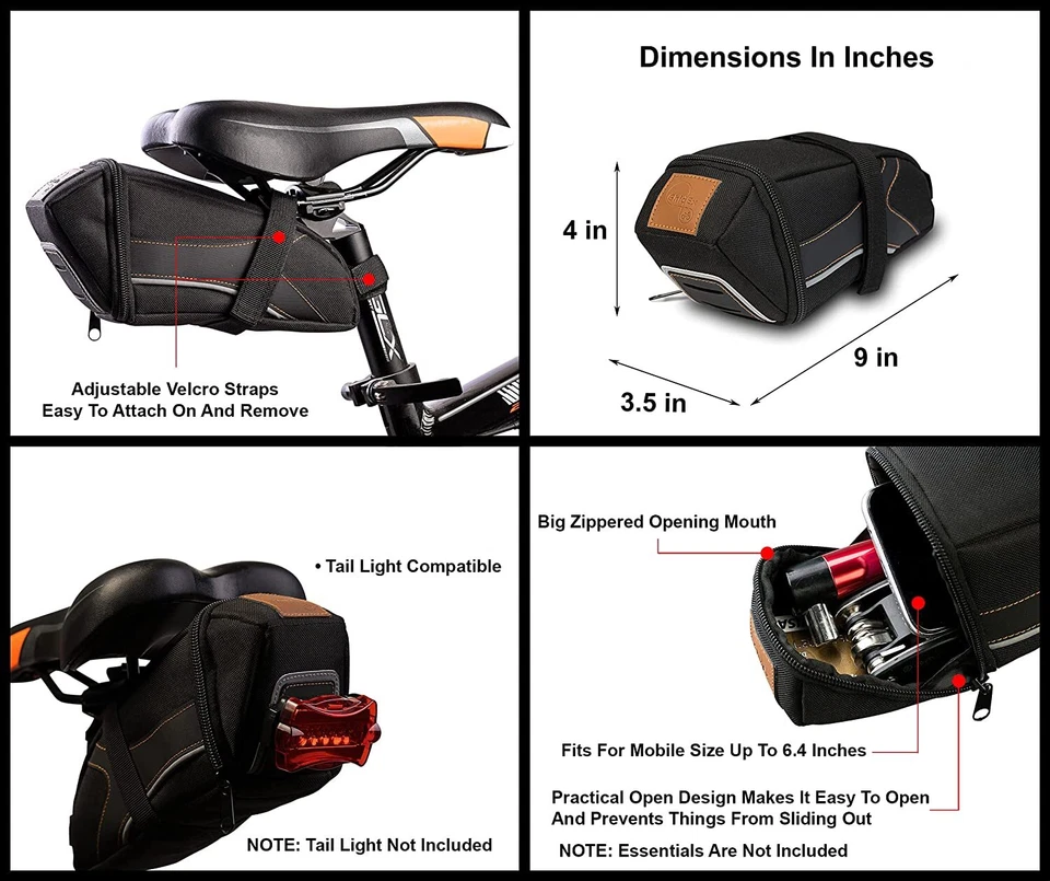 Artículos de liquidación a granel Bolsa de sillín debajo del asiento con cinta reflectante de rueda plateada Foto 3 de 4