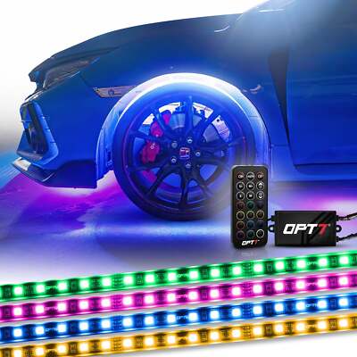 OPT7 4pc 24'' Wheel Well LED Lighting Kit Rim Tire Set Custom Accent Neon Strips