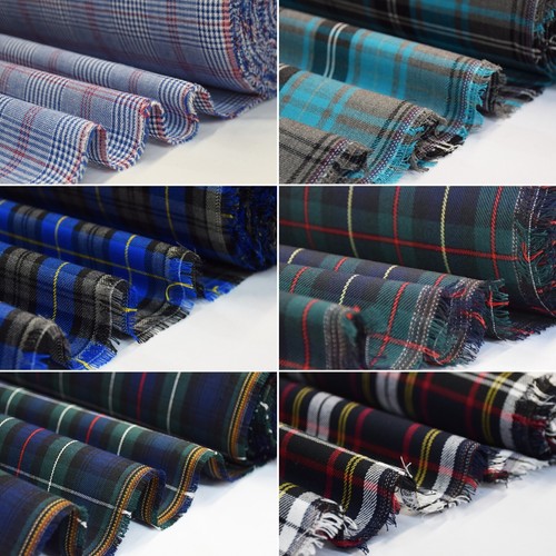 BLAU TARTAN KARO POLYVISKOSE POLYVISKOSE STOFF KLEID SHIRT MODE WEIHNACHTEN - Bild 1 von 13