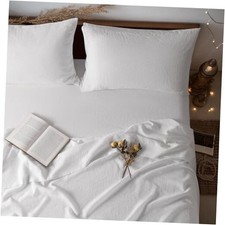 100 Linen Sheet Set Full Size, Bed Sheets 4 Piece Sets, Full 16" Depth White