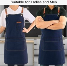 Cotton Canvas Crossback Bib Apron Adjustable, 2 Pockets Water/Stain Resistant