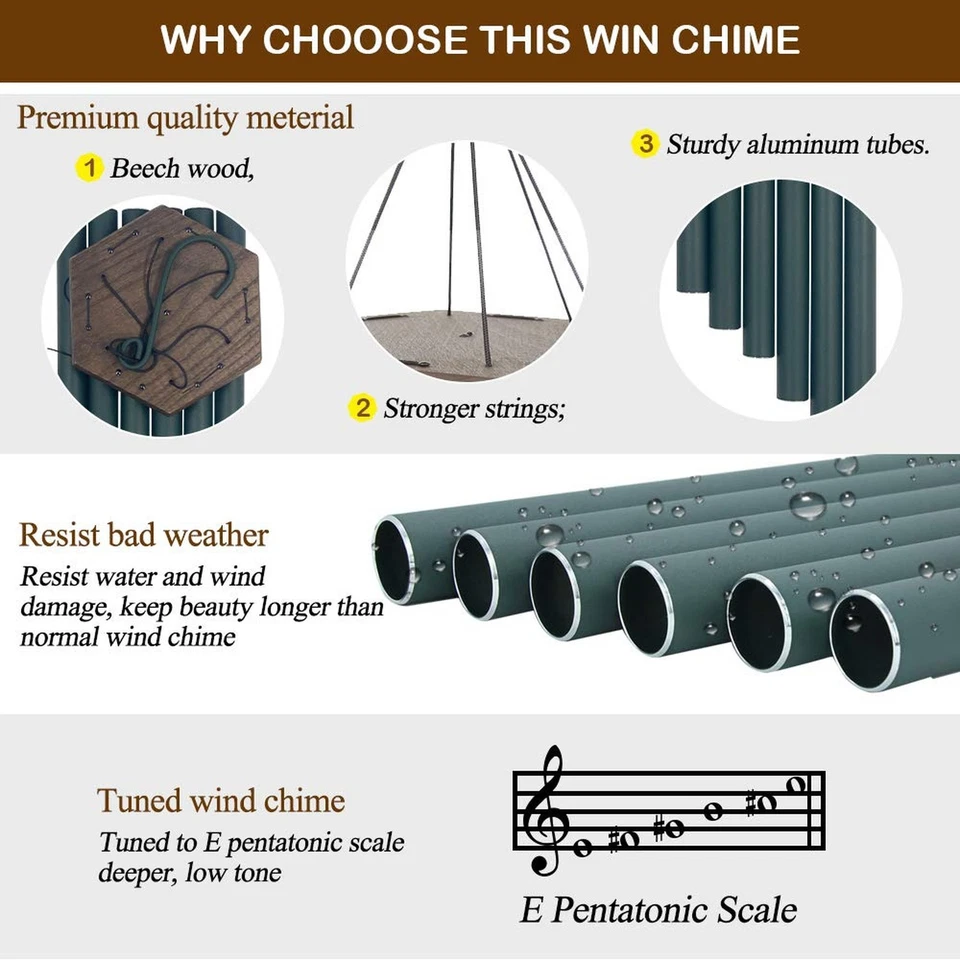 Куранты ветровые Sympathy уличные глубокие тона, 36 дюймов мелодичные большие с 6... - Изображение 2 из 4