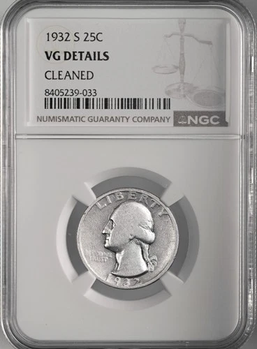 1932-S  25C WASHINGTON SILVER QUARTER  NGC VG DETAILS "CLEANED"  #8405239-033