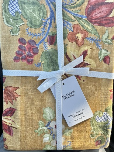 Williams Sonoma Harvest Stripe Floral Tablecloth 70”x108” - 100% Cotton - NEW!