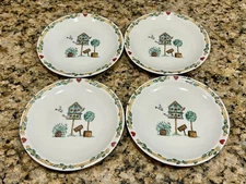 Vintage Thomson Pottery Bird House Set of 4-6-3/8”Stoneware Bread Plates