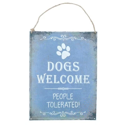 Panneau mural en métal Dogs Welcome 33 x 25 cm plaque résistante aux intempér... - Photo 1/4