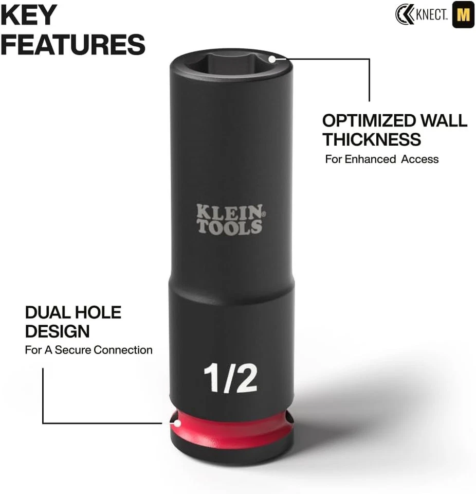 Klein Tools 65121IMPCT KNECT Deep-Well 3/8-Inch Drive Impact Socket Set, SAE Foto 4 de 4