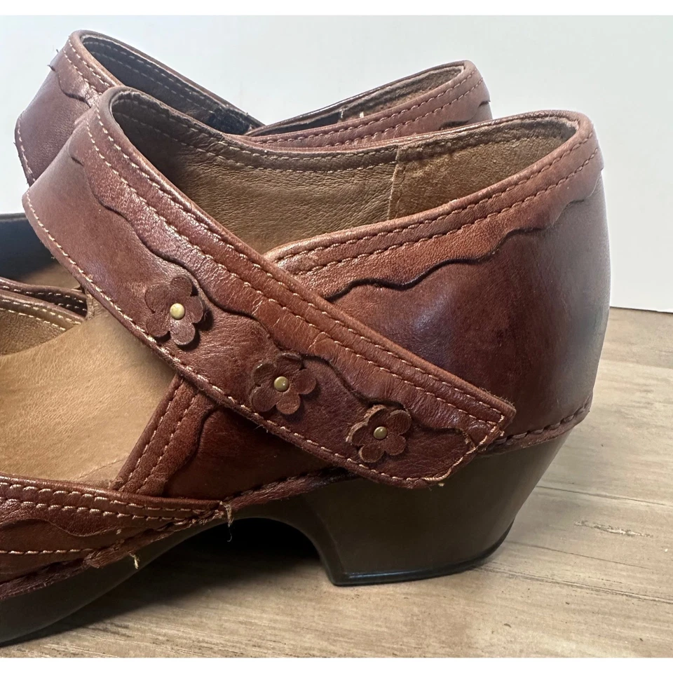 Dansko Harlow Mary Jane Clogs Brown Leather Floral Shoes Size 39 US 8.5 - Image 2 of 4