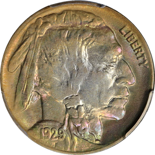 1929-P Buffalo Nickel PCGS AU58+ CRAZY COLOR Superb Eye Appeal