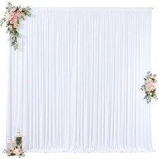 2 Panels 10 x 5 Ft White Backdrop Curtains Wrinkle Free Polyester Fabric Cloth