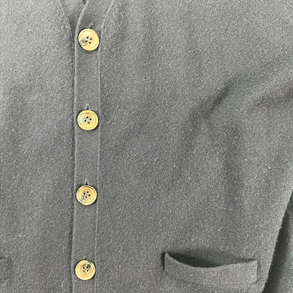 Harvey Faircloth Cardigan Sweater Cashmere Real Leather Fur Elbow Patches M Navy - Image 2 of 4