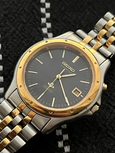 Seiko Kinetic Mens Jubilee Bracelet Silver Gold Vintage Watch Date 38mm 5M227B30