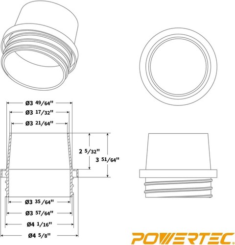 POWERTEC 70193-P2 Screw End Quick Coupler, 4" Dust Collection, 2PK - Picture 4 of 7