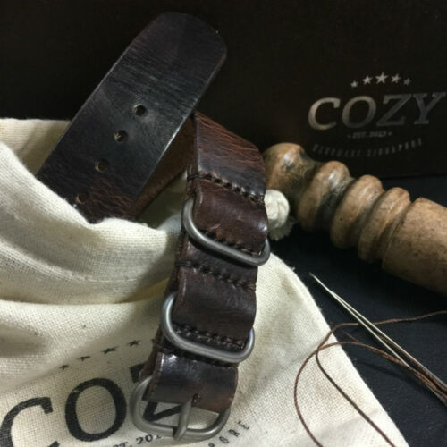 Handmade Military 103 Italian Leather Single Pass Strap (20mm, 22mm, 24mm, 26mm) - Picture 1 of 5