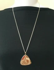 Artisan Sterling Silver Art Stone Arts and Crafts Necklace Long chain 