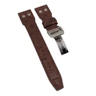 22mm Brown Ostrich Leather Watch Strap For IWC, Cream Stitching, Rivet Lug