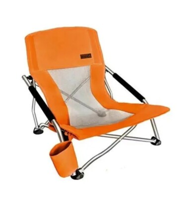 Nice C Sling Camping Folding Portable Orange Low Beach Chair With Storage Bag