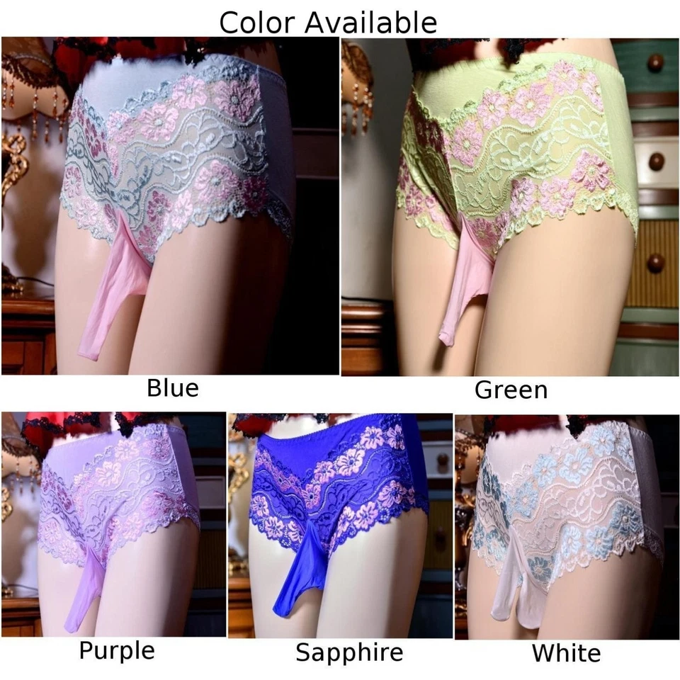 Mens Sexy-Lingerie Sissy Pouch Open/ Close Sheath Panties Lace Briefs-Underwear - Image 2 of 4