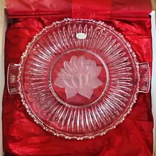 Randalls Lead Crystal Glass Cake Serving Plate Lotus 12” w/Sticker Germany NIB