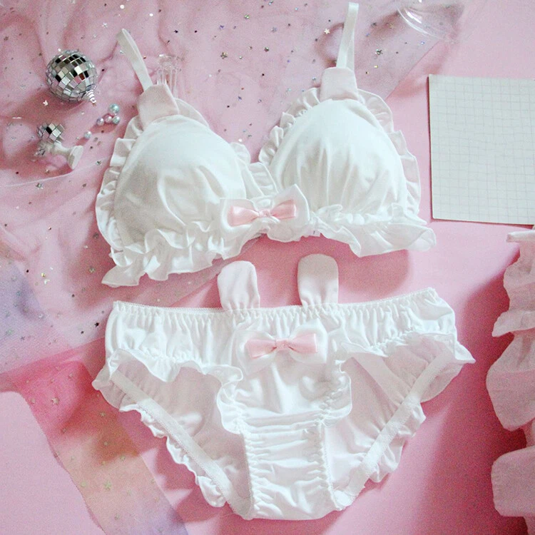 Kawaii Secrets, Cute Lolita Ruffle Chiffon Japanese Bra Set