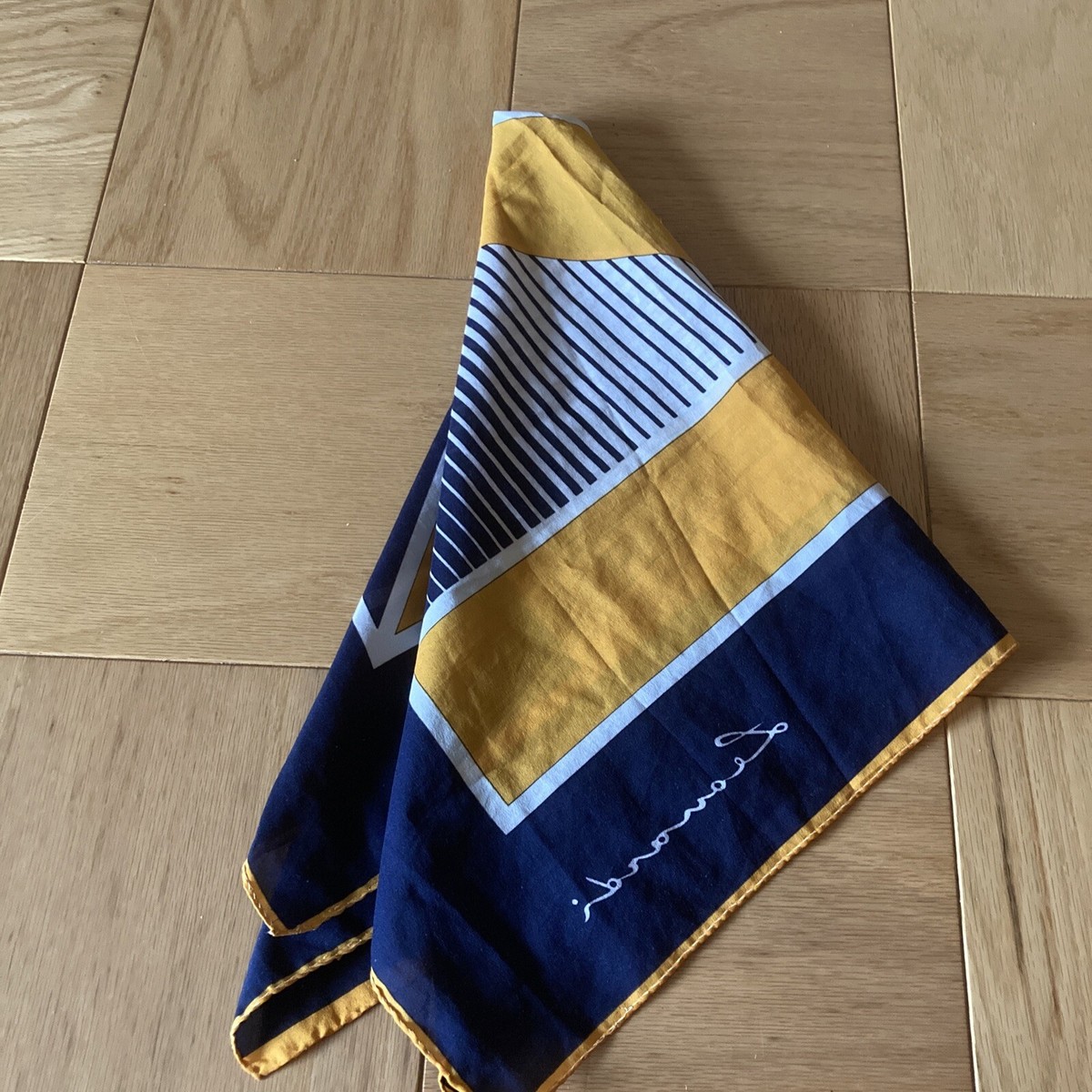 Vintage Leonardi Scarf, Chevron Blue Gold, Used | eBay