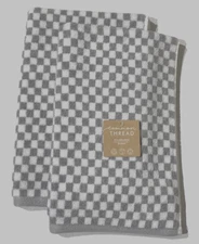 NWT 2 ZERO Twist Hand Towels Common Thread Eco-Melange Bamboo Checked Gray/White