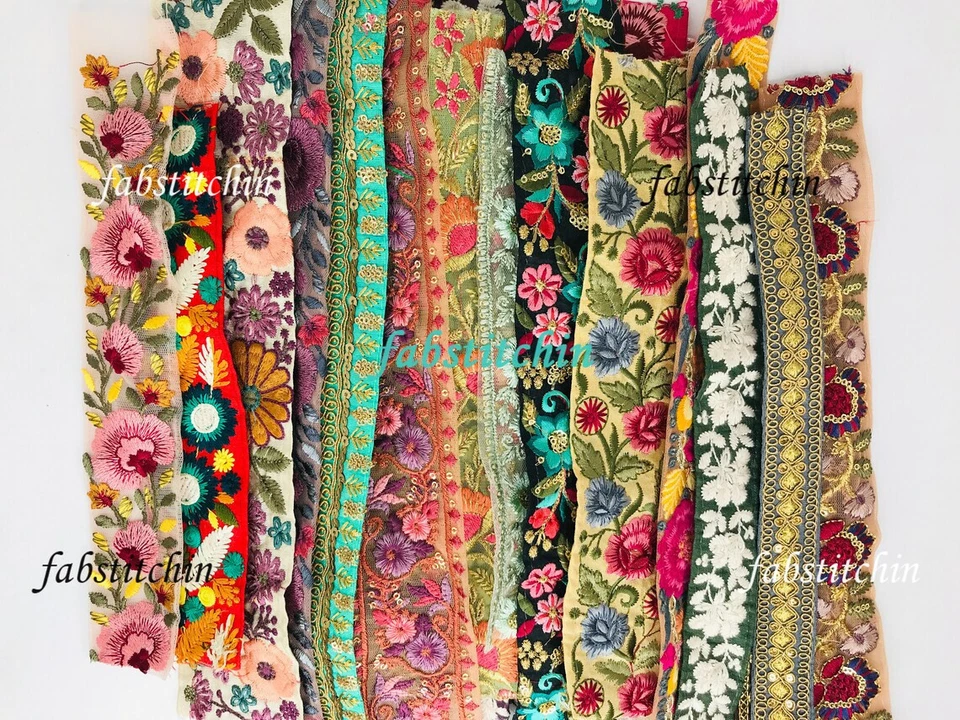 10 Pcs Embroidered Lace Trim Remnants Borders for Crafting, Sewing, Decorating - Image 2 of 4