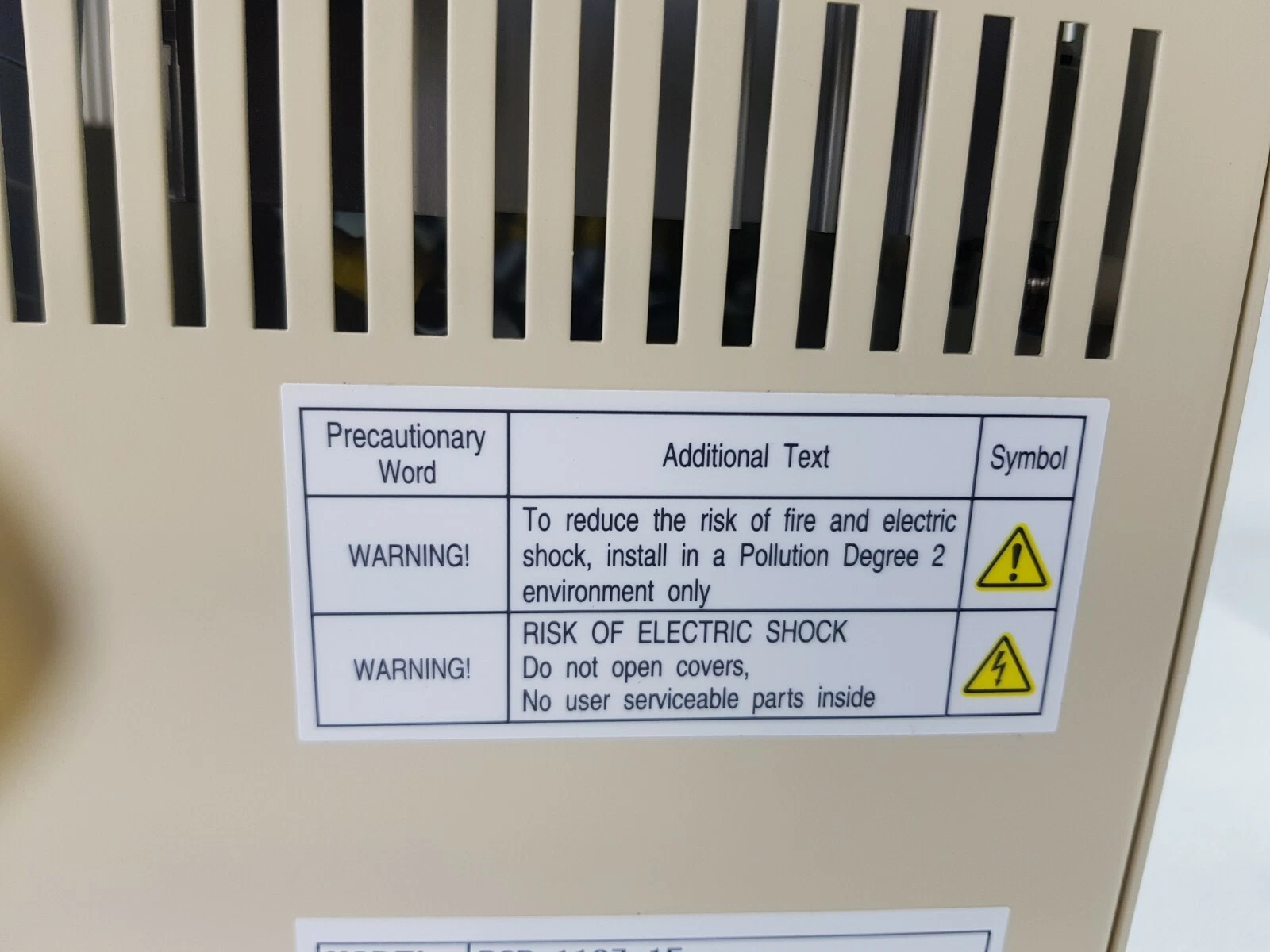Warning label on the RKC heater controller: Pollution Degree 2, risk of electric shock