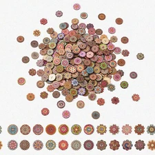 FloraCraft 300pcs Vintage Wood Buttons - Assorted Painted Flower Designs, 2-Hole