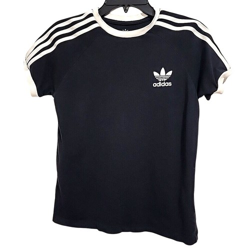 Adidas Black White Stripe Girls Size Medium Short Sleeve Shirt - Bild 1 von 5