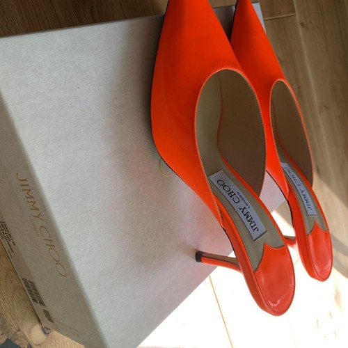 Jimmy Choo RAV65 Neon Orange Color Heel Pumps Mules Sandals Women 39/US9 WithBox - Picture 8 of 24