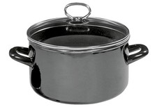 Fleischtopf Emaille 20cm Schwarz mit Glasdeckel Induktion Krüger