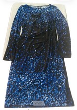 NWOT Chaps Blue and Black Print Long Sleeve Cinched Waist Dress Sz L
