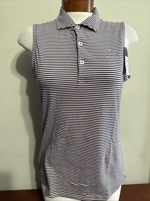 RENWICK ÄRMELLOSES POLO ROSE MARINEBLAU GESTREIFT DAMEN XS S XL GOLF POLO NEU NEU MIT ETIKETT - Bild 1 von 4