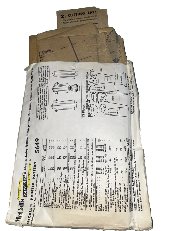 Vintage 1960 McCall's 5649 Nightgown Baby Doll Brunch Coat Housecoat Sz 10/12 - Image 2 of 2