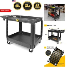 Utility Cart Wheels Mesh Tray Strong Load 30 Inch X 16 Inch 2 Shelves