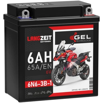 LANGZEIT 6N6-3B-1 Motorrad Gel Batterie 6V 6Ah 00611 Motorradbatterie Roller - Bild 1 von 4