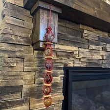 Lot Of 6-2" Glass Fishing Floats On Red Rope ~ Nautical Fish Net Decor