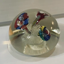 Vintage Murano Millefiori Art Glass Floral Paperweight 2" Round