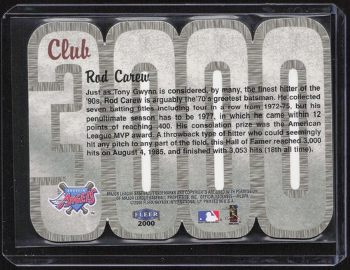 2000 Fleer Tradition Rod Carew Club 3000 - Picture 2 of 2