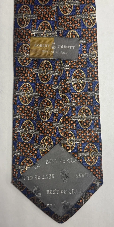 Corbata Robert Talbott, Best of Class, 100 % seda, azul, naranja con formas geométricas Foto 3 de 3