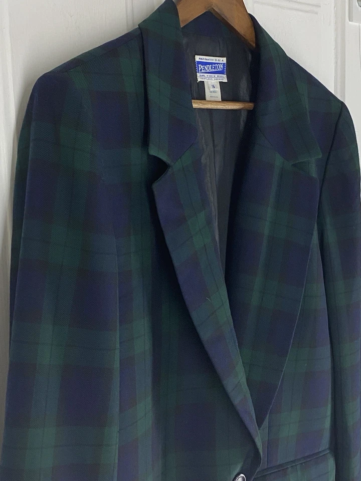 Blazer a Cuadros Vintage Pendleton (Mujer Talla 16) 100% Lana Verde/Negro, Hecho en EE. UU. Foto 4 de 4
