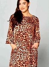 NEW FROM BOUTIQUE ~WOMENS SIZE 1XL CRISS CROSS BACK LEOPARD DRESS POCKETS
