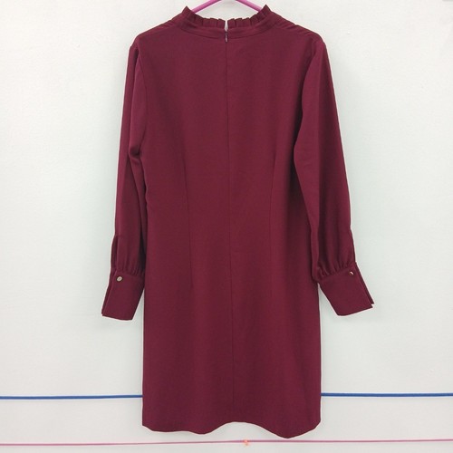Hobbs Dress UK 14 Burgundy Long Sleeve V-Neck RMF-FPL18 - Picture 2 of 6