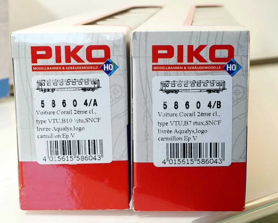 PIKO 58604 ECHELLE HO 1/87 SNCF COFFRET 2 VOITURES CORAIL 2cl AQUALYS ETAT NEUF - Photo 2/2